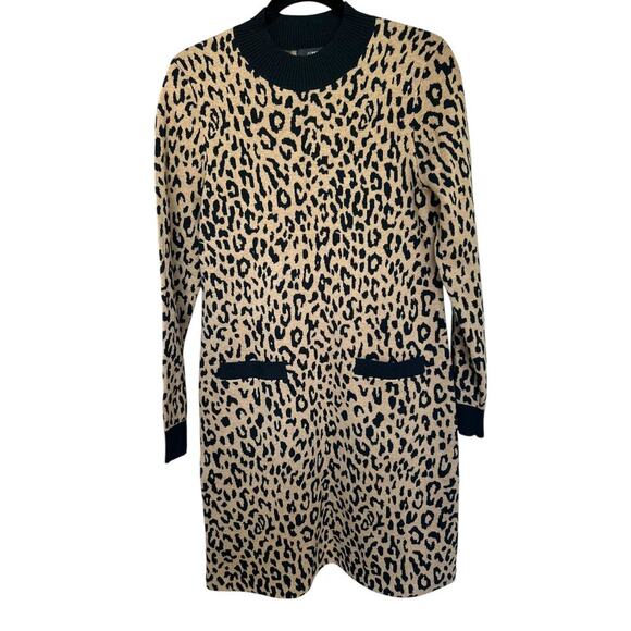 J. Crew Women's Mockneck Sweater Dress in Leopard Thick Merino Wool Size Medium - Picture 3 of 6